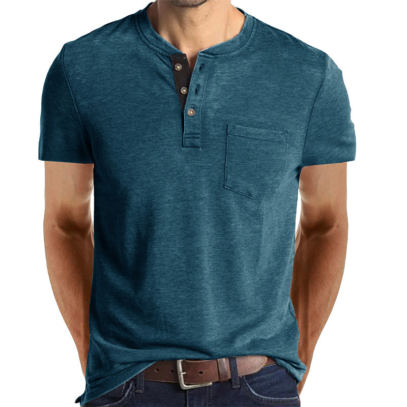Caleb - Men's Classic Henley Shirt with Chest Pocket