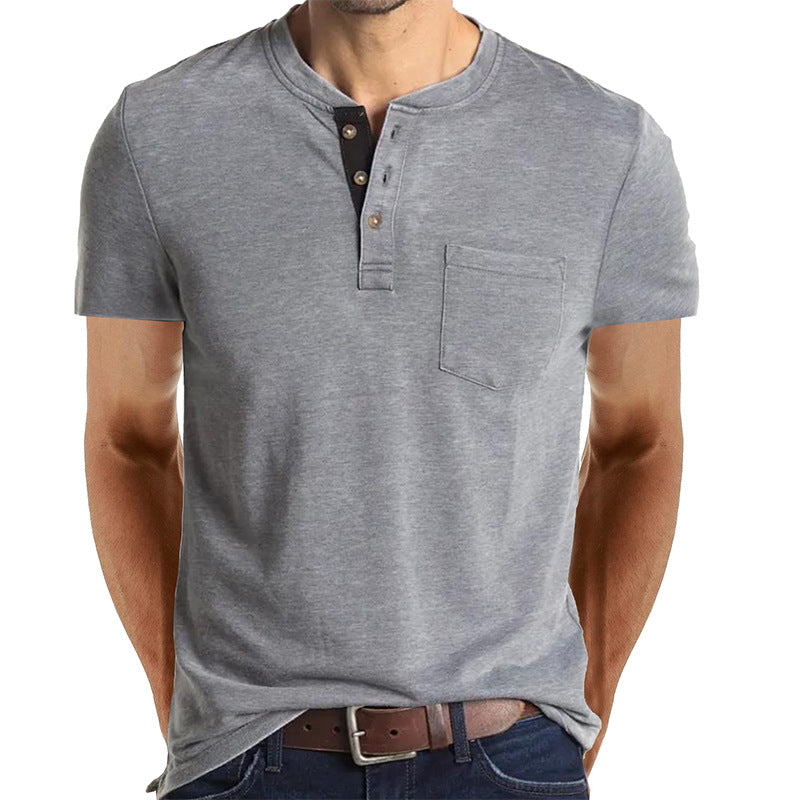 Caleb - Men's Classic Henley Shirt with Chest Pocket