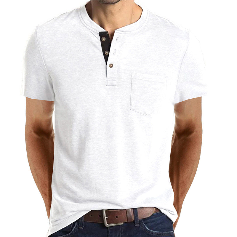 Caleb - Men's Classic Henley Shirt with Chest Pocket