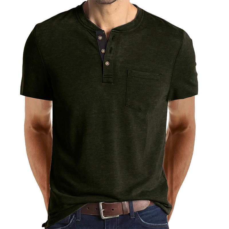 Caleb - Men's Classic Henley Shirt with Chest Pocket