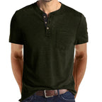 Caleb - Men's Classic Henley Shirt with Chest Pocket
