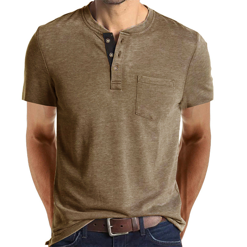 Caleb - Men's Classic Henley Shirt with Chest Pocket