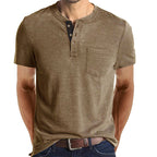 Caleb - Men's Classic Henley Shirt with Chest Pocket