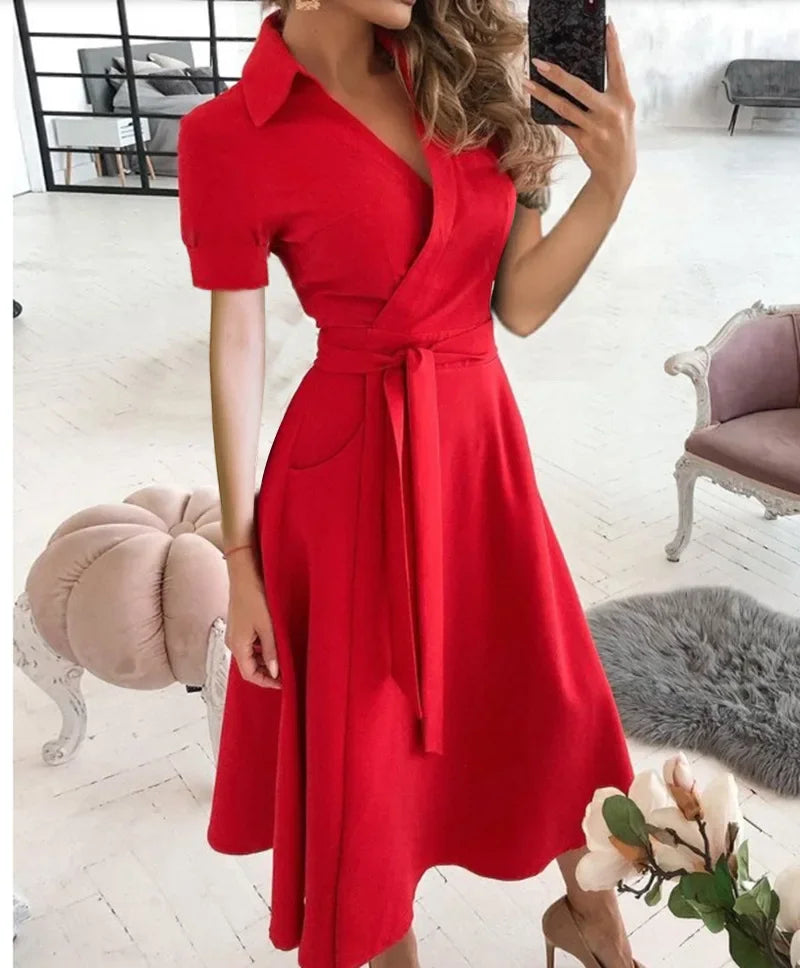 Calla | Women's Flowy Midi Dress with Tie Waist