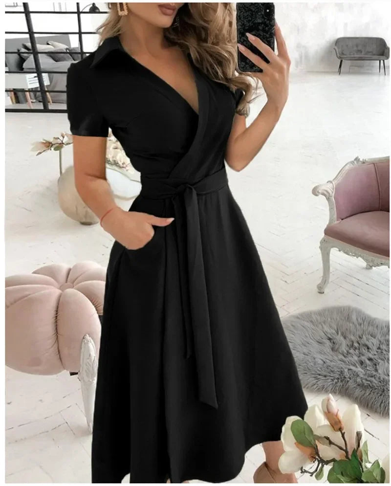 Calla | Women's Flowy Midi Dress with Tie Waist