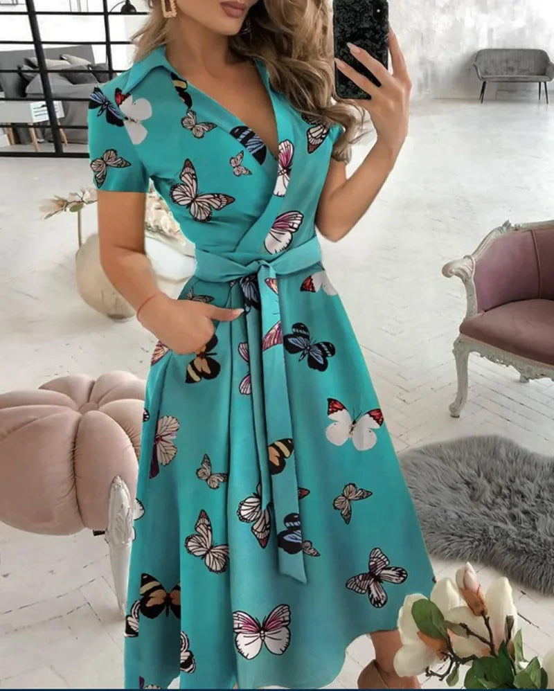 Calla | Women's Flowy Midi Dress with Tie Waist