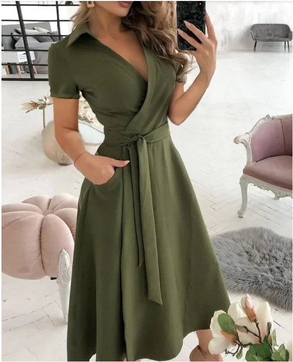 Calla | Women's Flowy Midi Dress with Tie Waist
