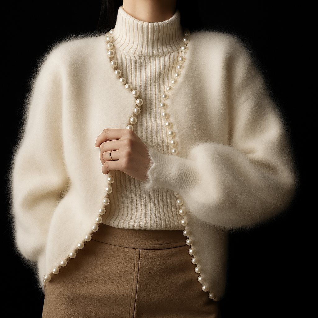 Callista - Women's Pearl Trim Cardigan Sweater