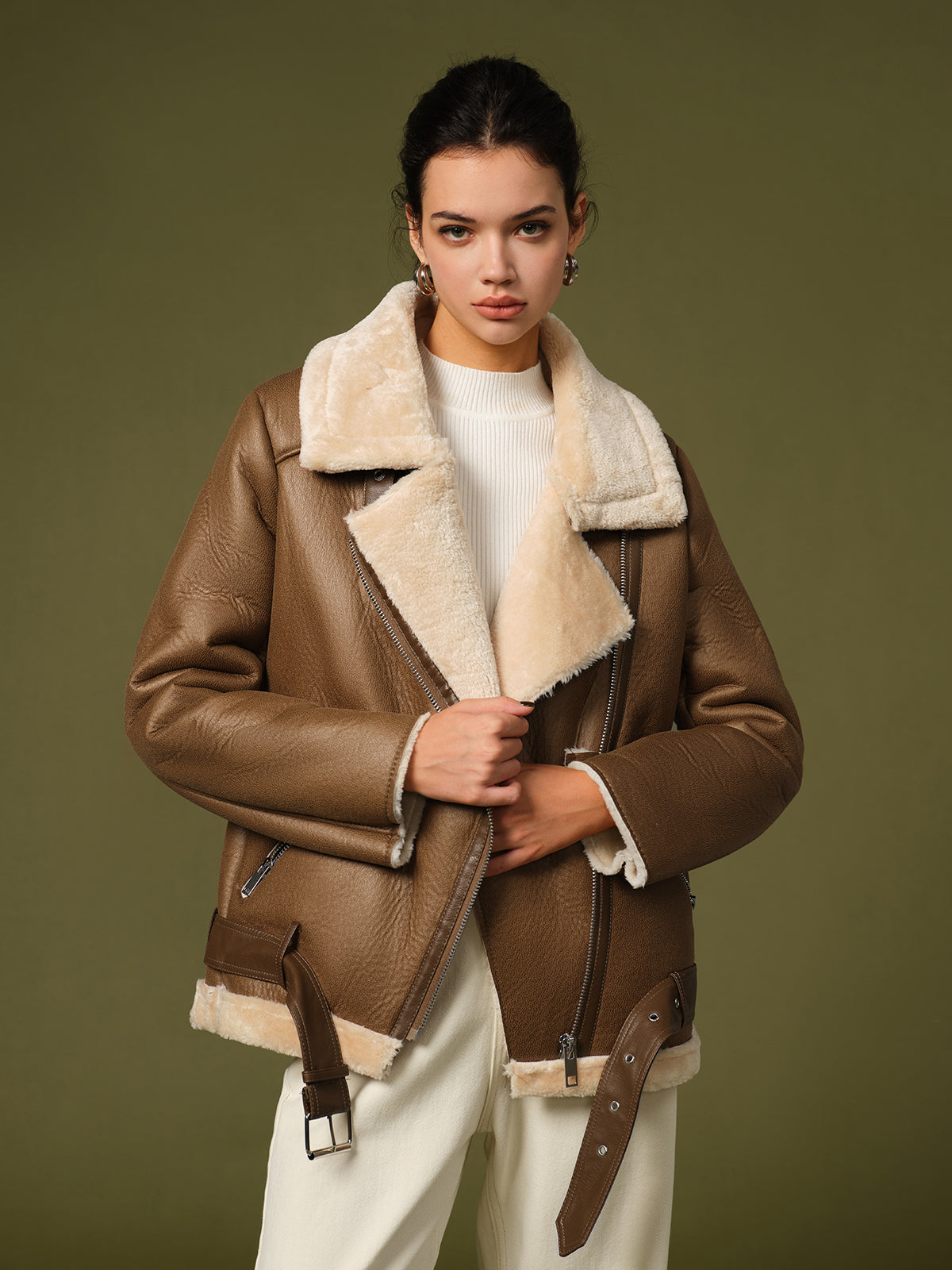 Callista - Women's Stylish Faux Shearling Fleece Jacket