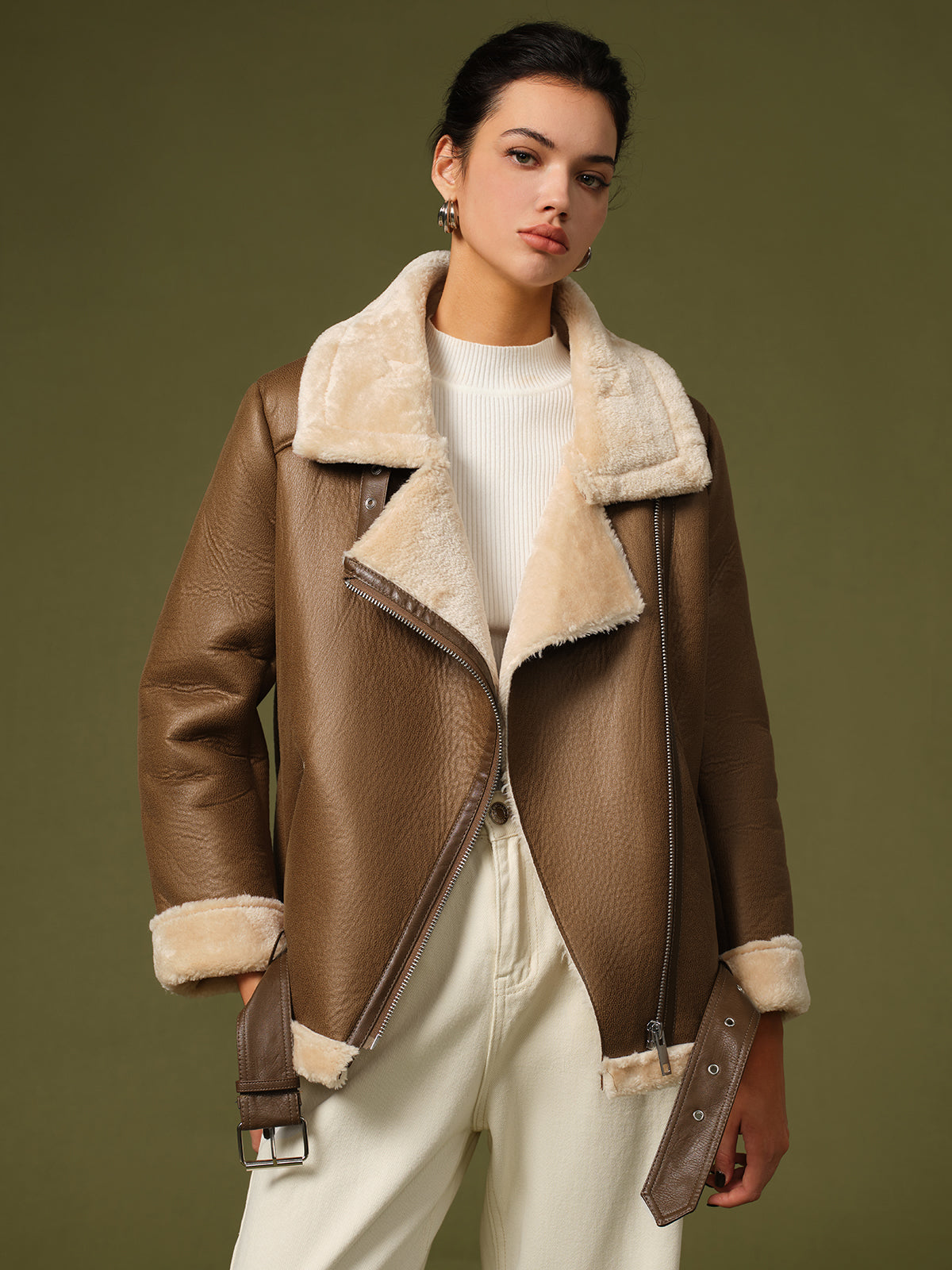 Callista - Women's Stylish Faux Shearling Fleece Jacket