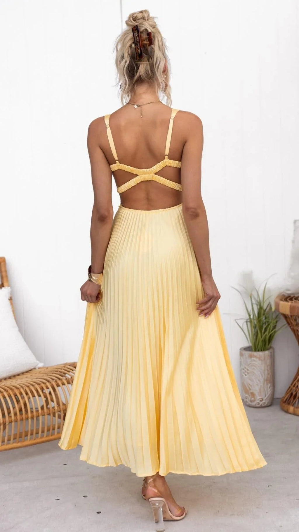 Elodie | Women's Pleated Maxi Sundress with Open Back