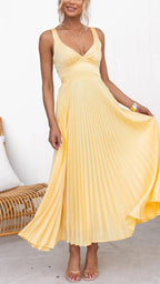 Elodie | Women's Pleated Maxi Sundress with Open Back