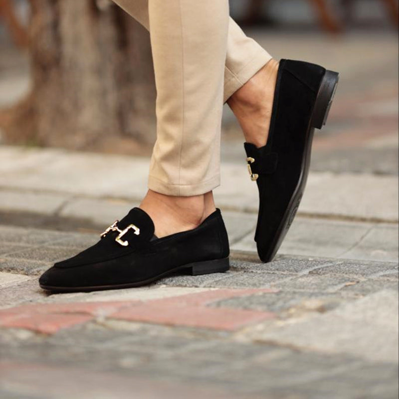 Cormac - Men's Classic Faux Suede Loafers with Buckle Detail