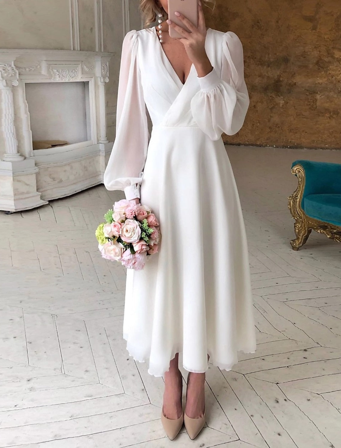 Elara | Women's Elegant Long-Sleeve Midi Dress