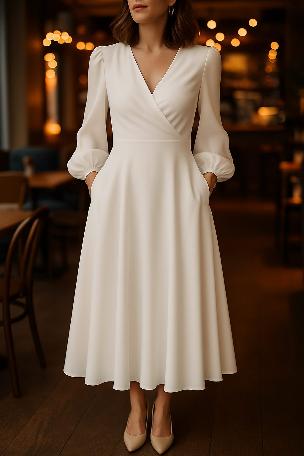 Elara | Women's Elegant Long-Sleeve Midi Dress