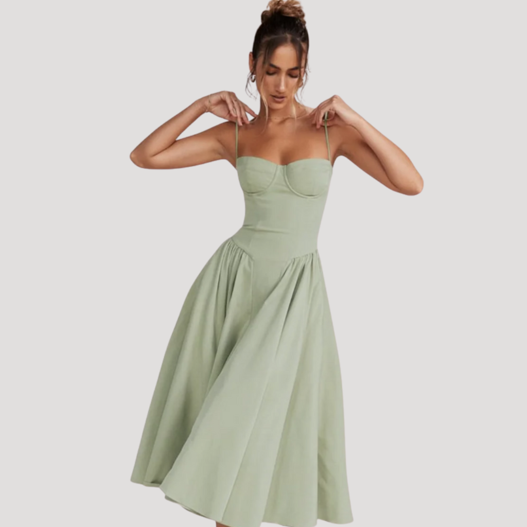 Elara | Women's Elegant Pleated Midi Cocktail Dress