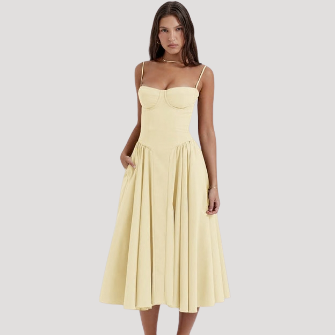 Elara | Women's Elegant Pleated Midi Cocktail Dress