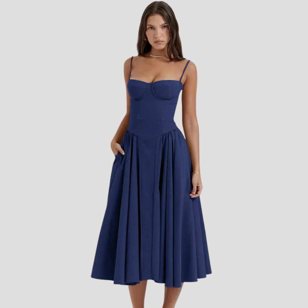 Elara | Women's Elegant Pleated Midi Cocktail Dress