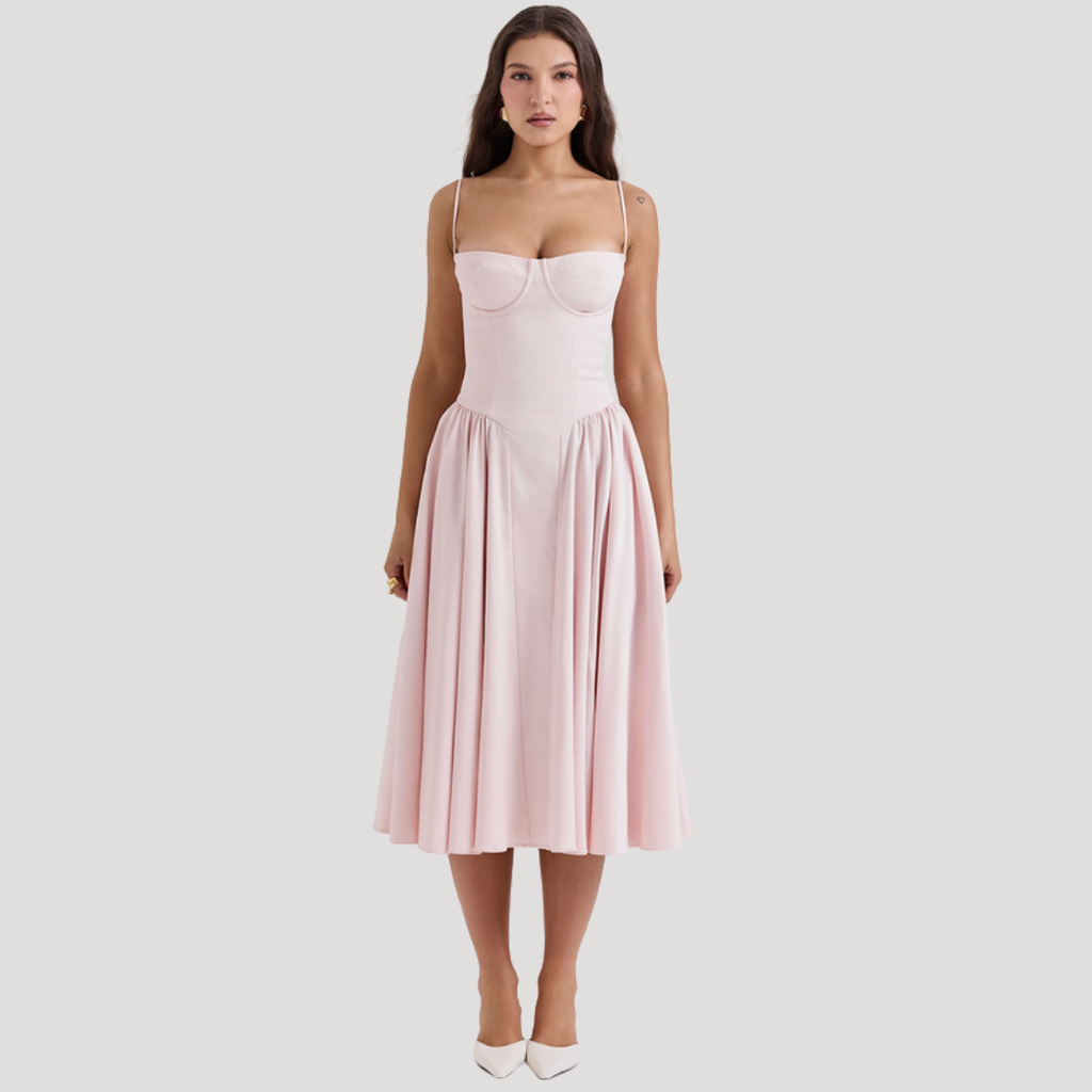 Elara | Women's Elegant Pleated Midi Cocktail Dress