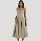 Elara | Women's Elegant Pleated Midi Cocktail Dress