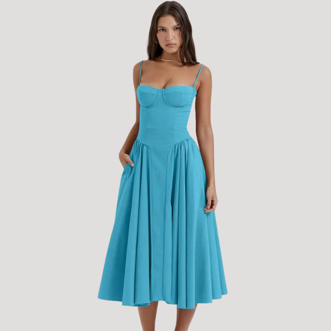 Elara | Women's Elegant Pleated Midi Cocktail Dress