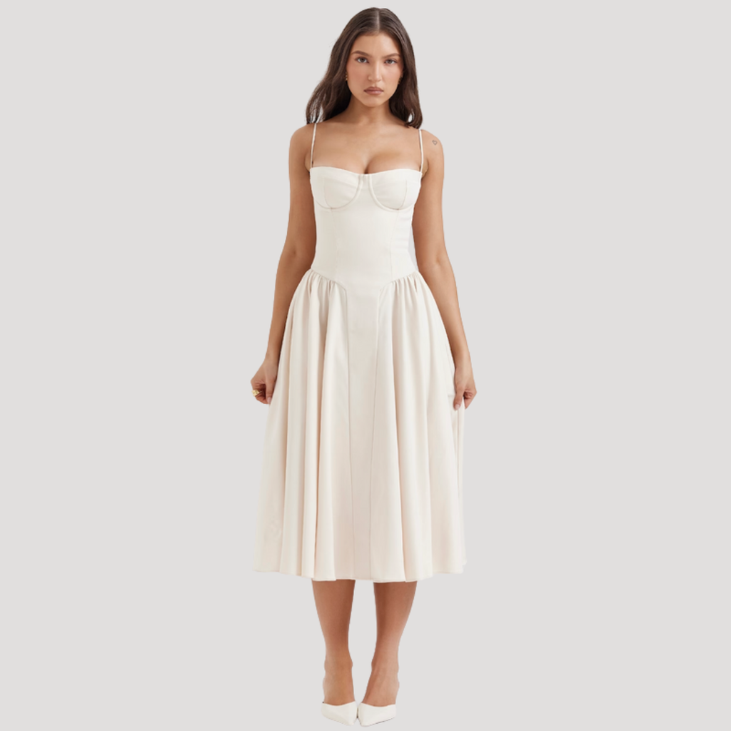 Elara | Women's Elegant Pleated Midi Cocktail Dress