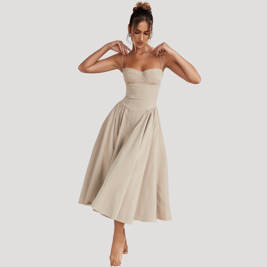 Elara | Women's Elegant Pleated Midi Cocktail Dress