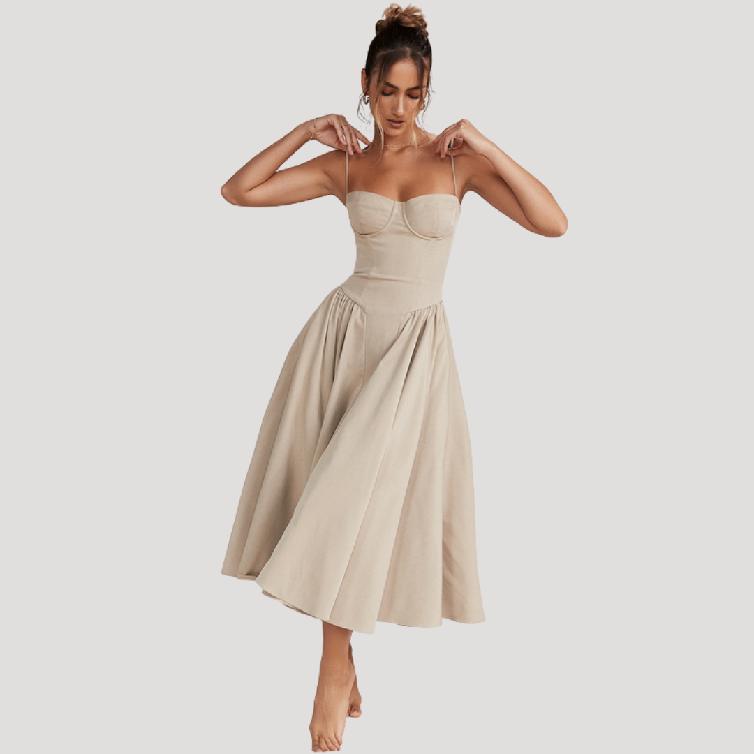 Elara | Women's Elegant Pleated Midi Cocktail Dress