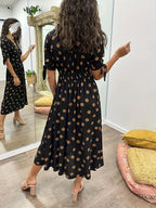 Elara | Women's Polka Dot Midi Dress with Tie Sleeves