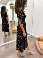 Elara | Women's Polka Dot Midi Dress with Tie Sleeves