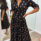 Elara | Women's Polka Dot Midi Dress with Tie Sleeves