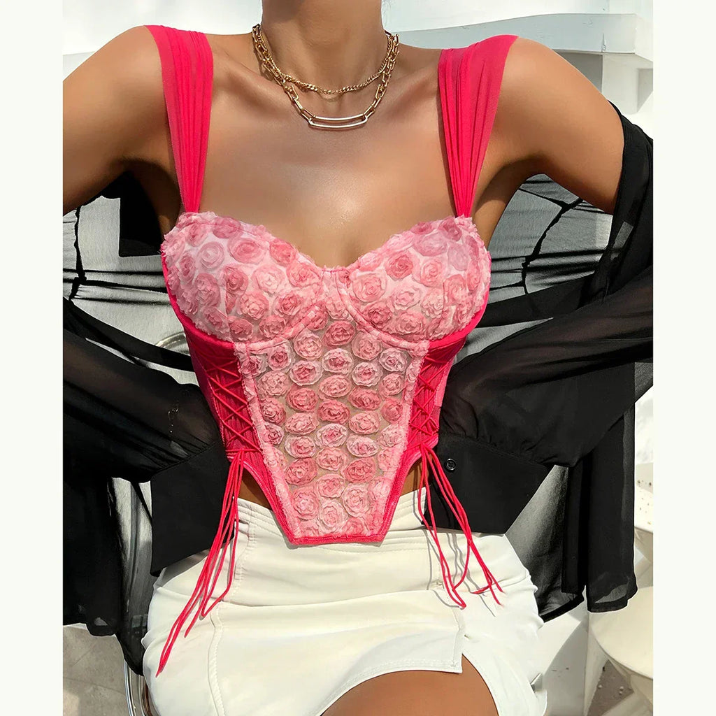 Elara - Women's Romantic Lace-Up Corset Top