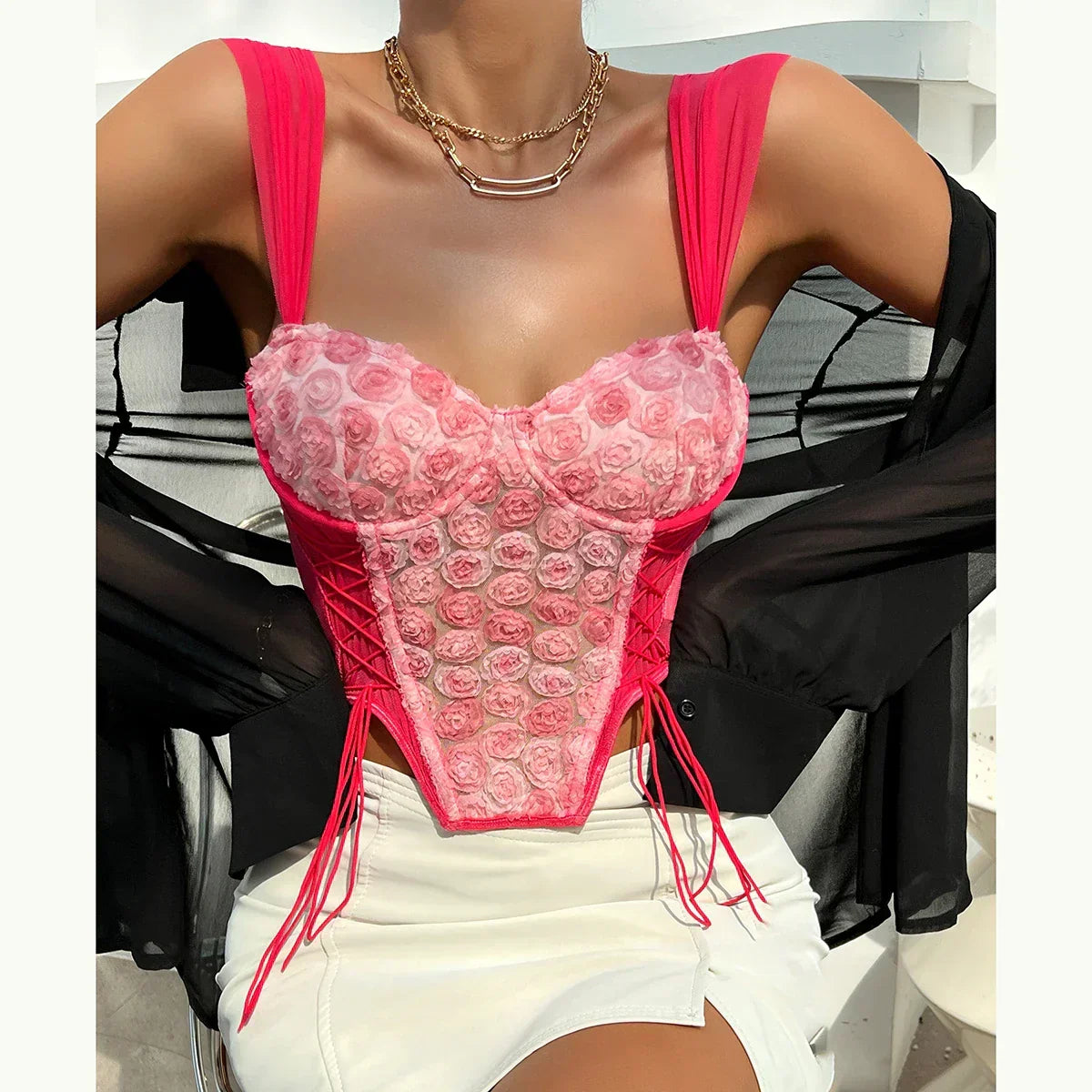 Elara - Women's Romantic Lace-Up Corset Top