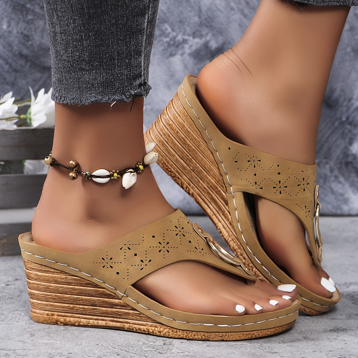 Elodie | Women's Chic Slip On Sandals with Cork Wedge