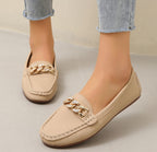 Eloise | Women's Chic White Loafers with Gold Chain Detail