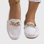 Eloise | Women's Chic White Loafers with Gold Chain Detail