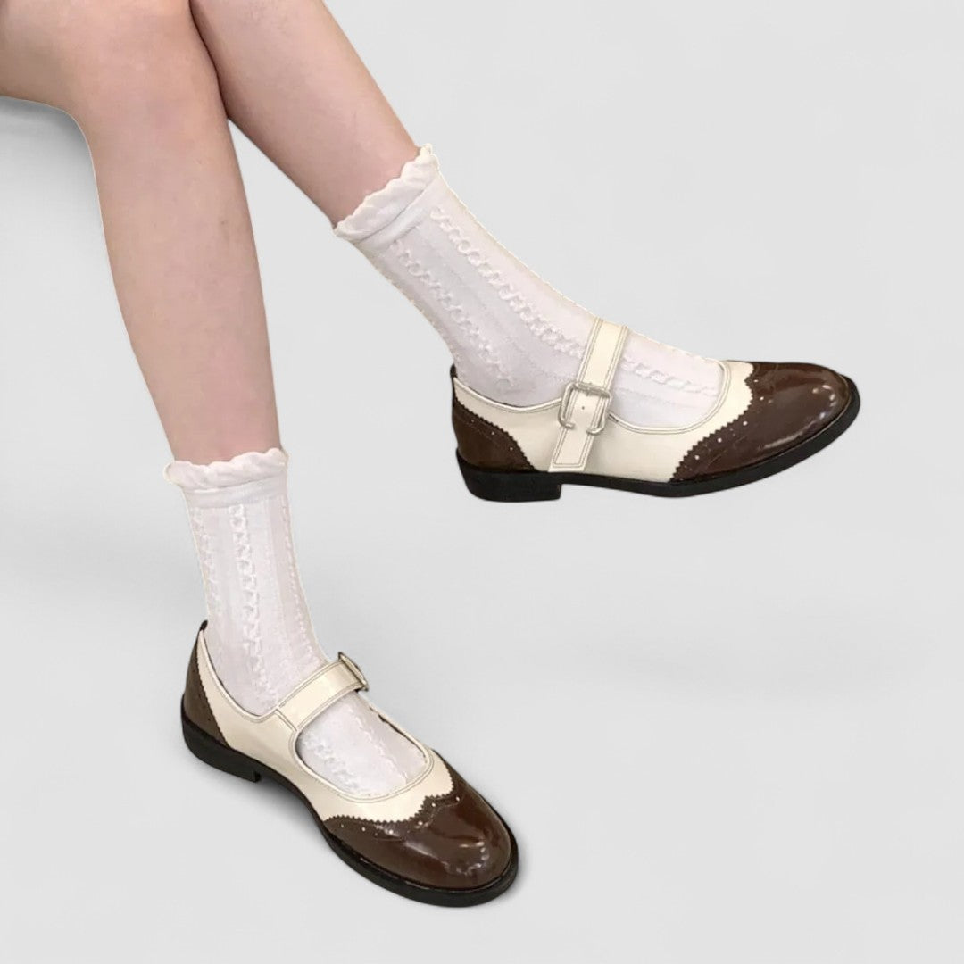 Elowen - Women's Classic Two-Tone Mary Janes with Buckle Strap