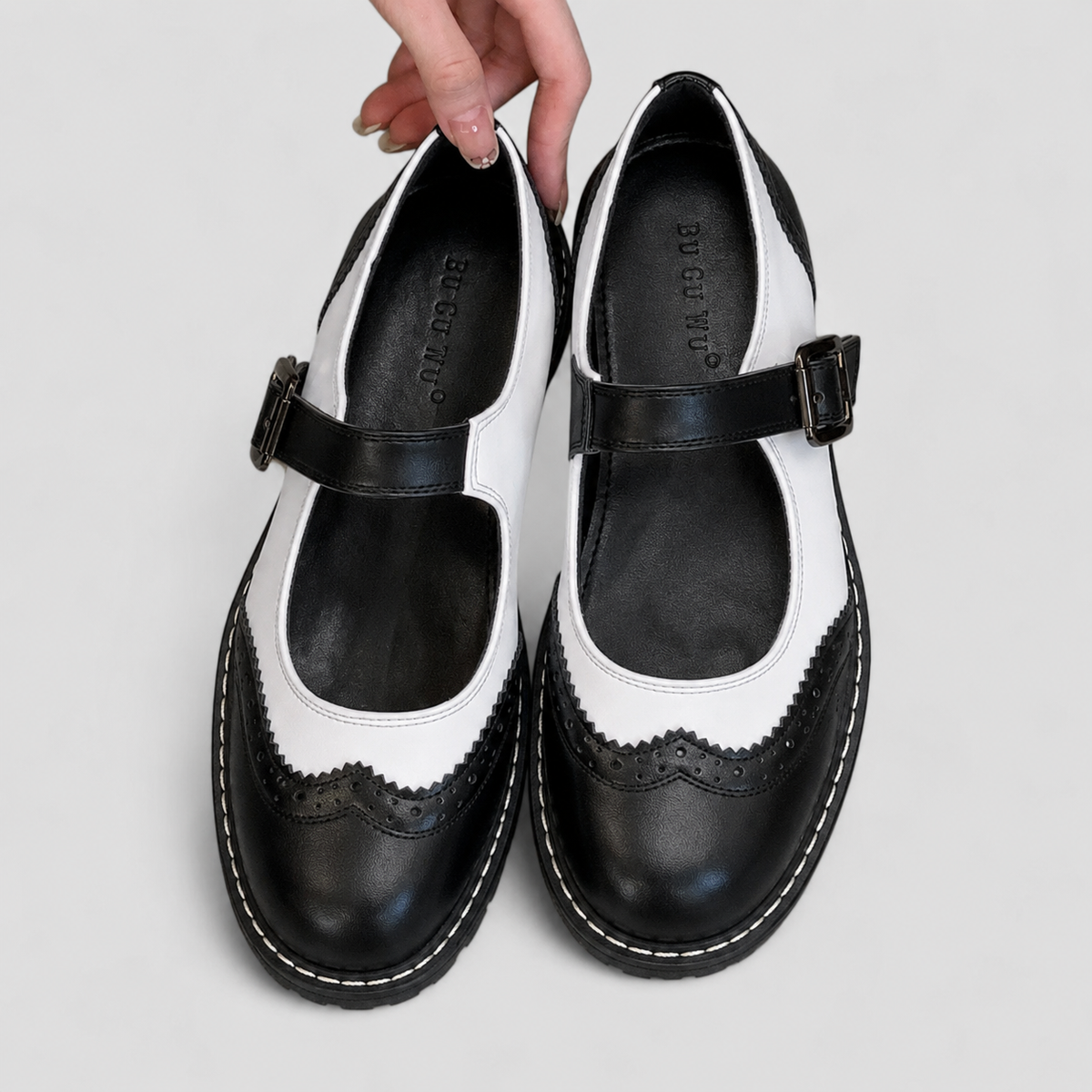 Elowen - Women's Classic Two-Tone Mary Janes with Buckle Strap
