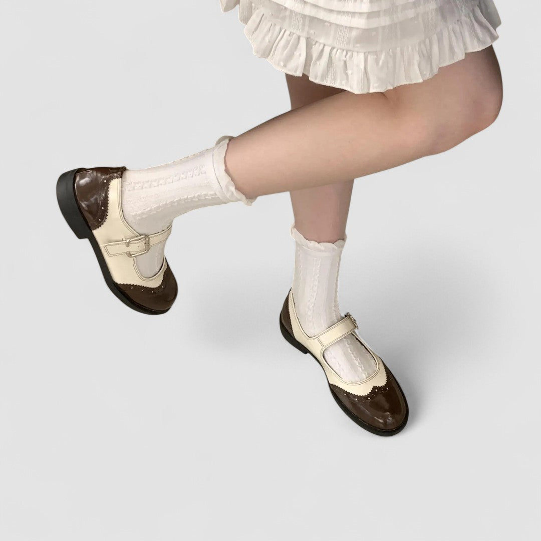 Elowen - Women's Classic Two-Tone Mary Janes with Buckle Strap