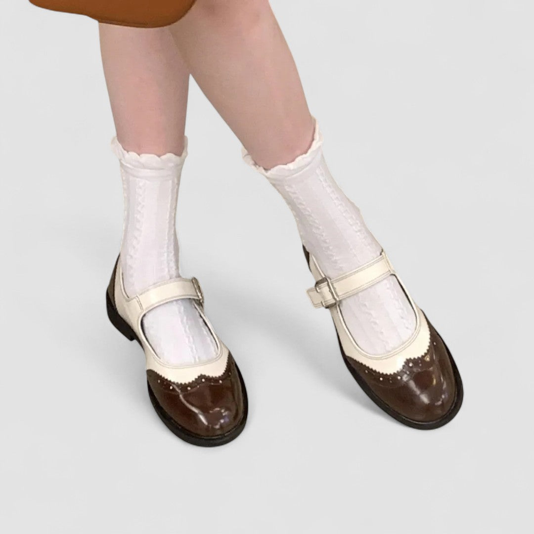 Elowen - Women's Classic Two-Tone Mary Janes with Buckle Strap