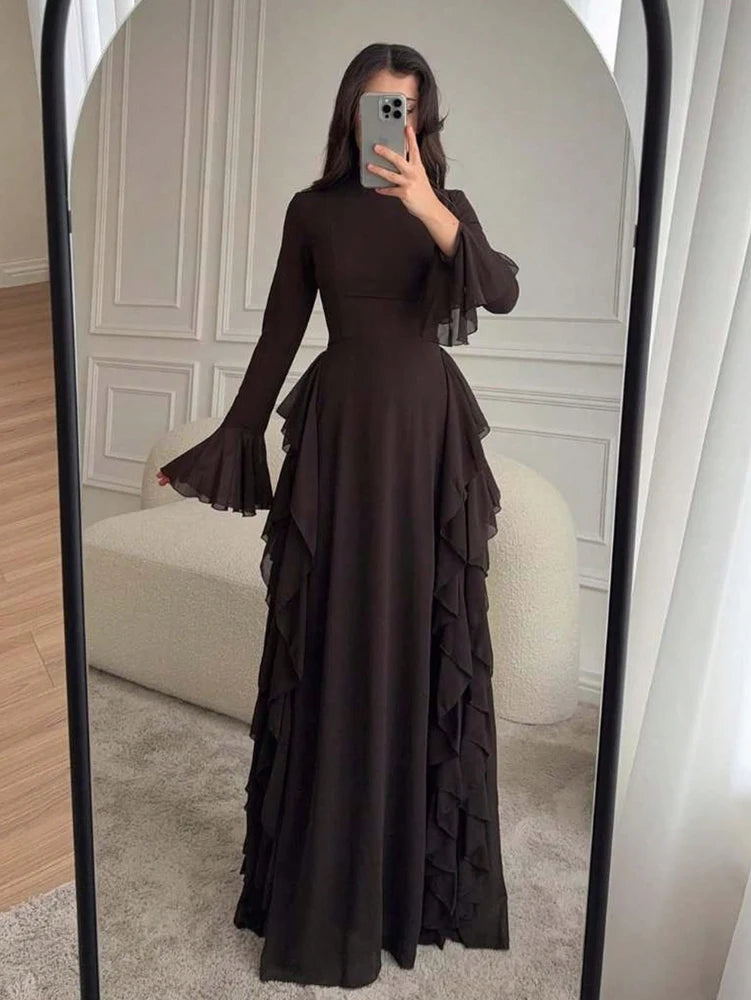 Elowen | Women's Elegant Long Sleeve Ruffle Dress