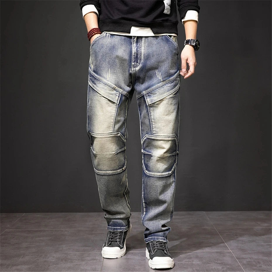 Evander - Men's Straight Cargo Jeans with Panel Details