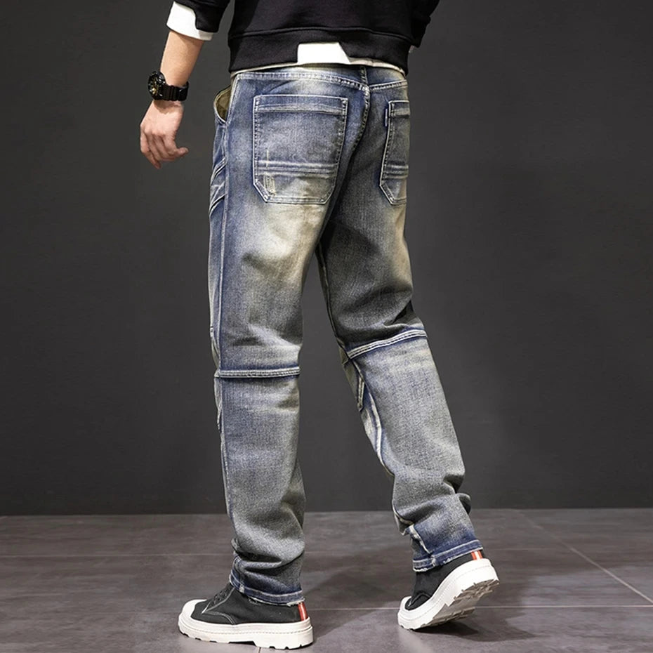 Evander - Men's Straight Cargo Jeans with Panel Details