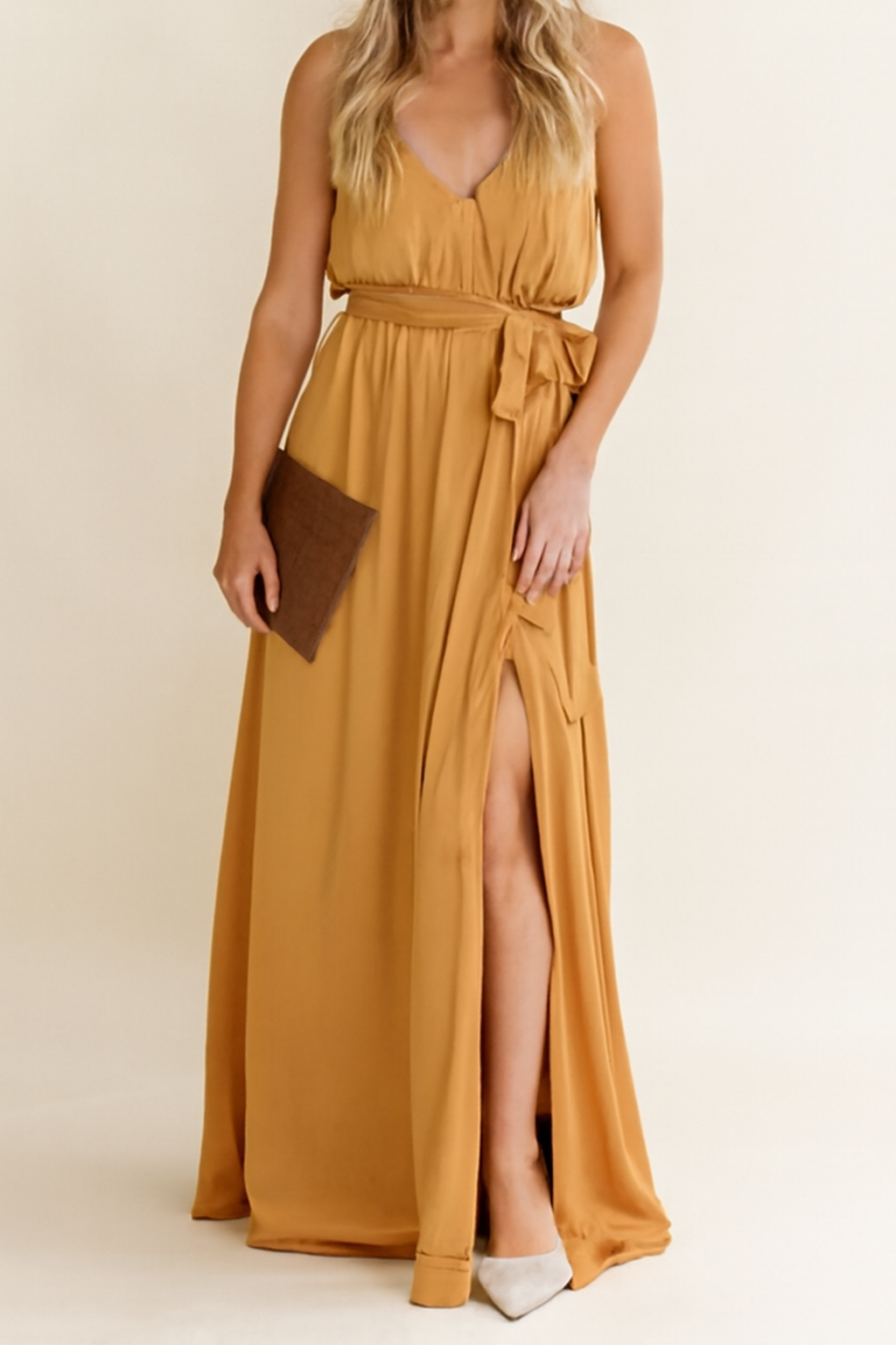 Fallon | Women's Flowy Maxi Wedding Guest Dress with Tie Waist