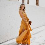 Fallon | Women's Flowy Maxi Wedding Guest Dress with Tie Waist