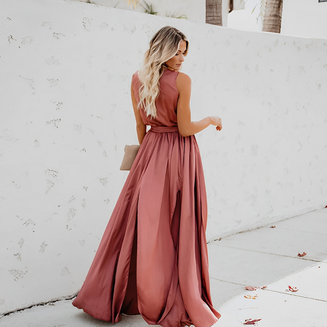 Fallon | Women's Flowy Maxi Wedding Guest Dress with Tie Waist