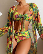Flora | Women's Vibrant Flower Bikini with Sheer Cover-Up