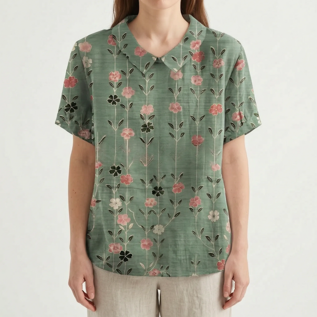 Floralis - Relaxed Fit Floral Collared Blouse