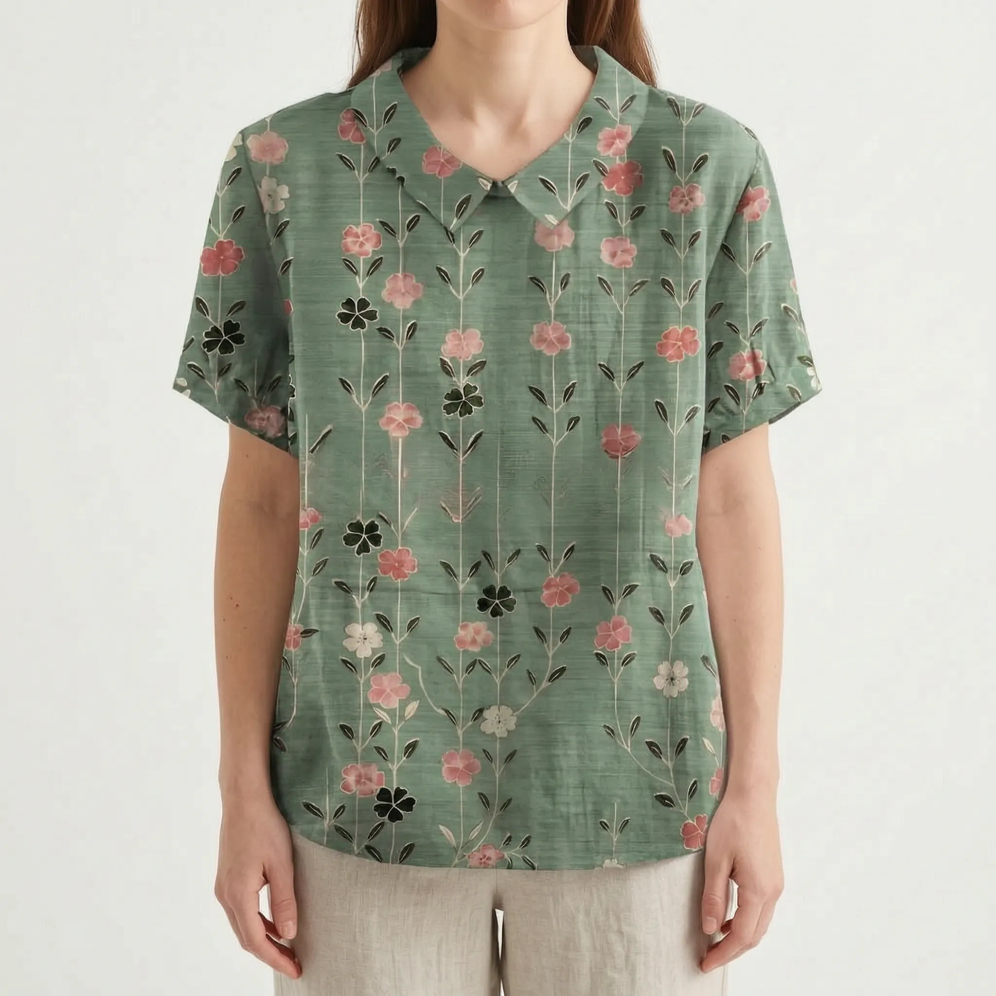 Floralis - Relaxed Fit Floral Collared Blouse