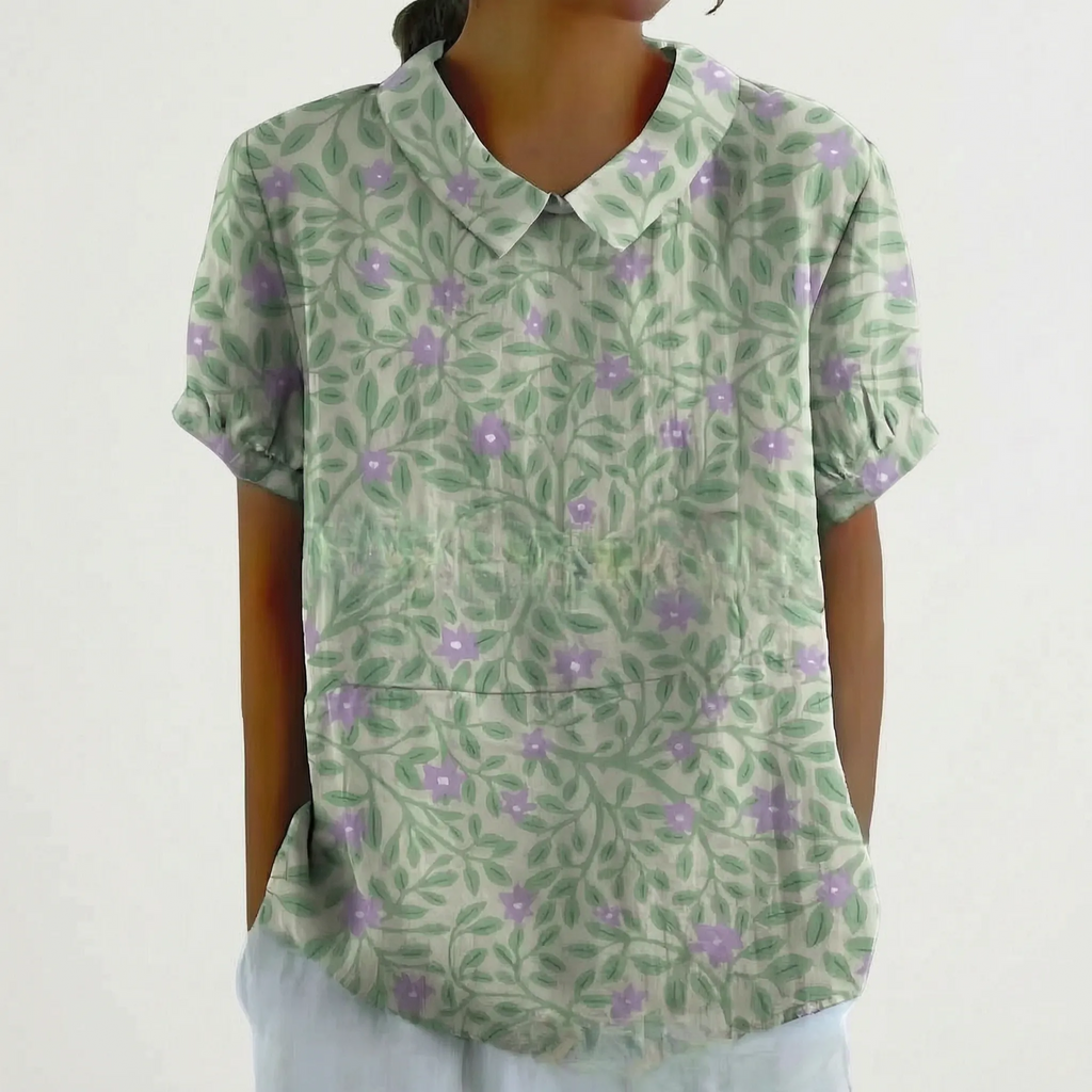 Floralis - Relaxed Fit Floral Collared Blouse
